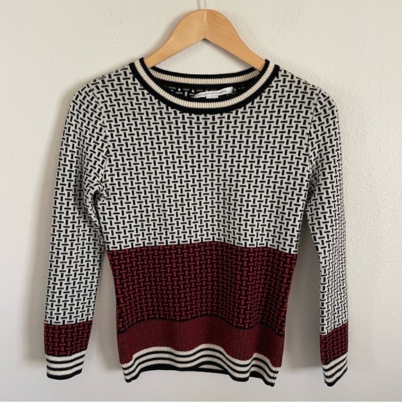 Diane Von Furstenberg DVF Wool Crewneck Geometric Print Sweater Size XS (P) - Picture 5 of 13